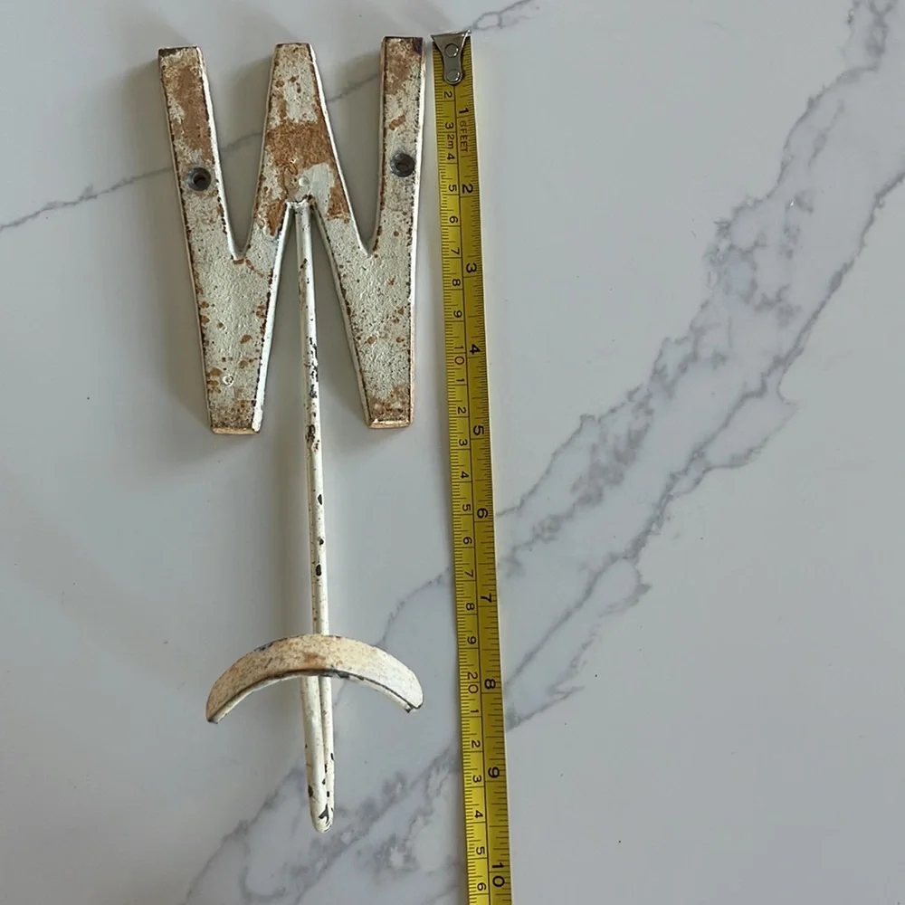 W initial chippy rusty paint metal hook vintage inspired